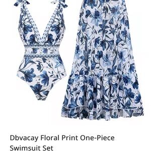 Blue Floral One-Piece Swimsuit Set